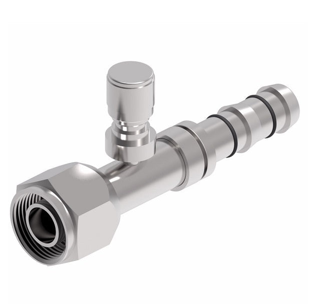 FJ3461-02-1012S E-Z Clip System by Danfoss | Female O-Ring (Long Pilot) with Switch Port (M12 X 1.25) | A/C Refrigeration Fitting | -10 Female O-Ring Long Pilot x -12 Hose Barb | Steel