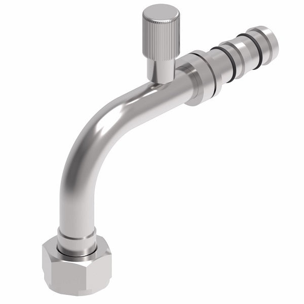 FJ3511-1010S E-Z Clip System by Danfoss | Female Rotalok with R134a High Side Port 90° Elbow | A/C Refrigeration Fitting | -10 Female Rotalok x -10 Hose Barb | Steel