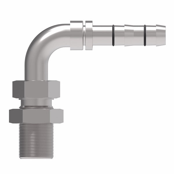 FJ3514-1216S E-Z Clip System by Danfoss | Male O-Ring Pilot Bulkhead 90° Elbow | A/C Refrigeration Fitting | -12 Male O-Ring Pilot x -16 Hose Barb | Steel