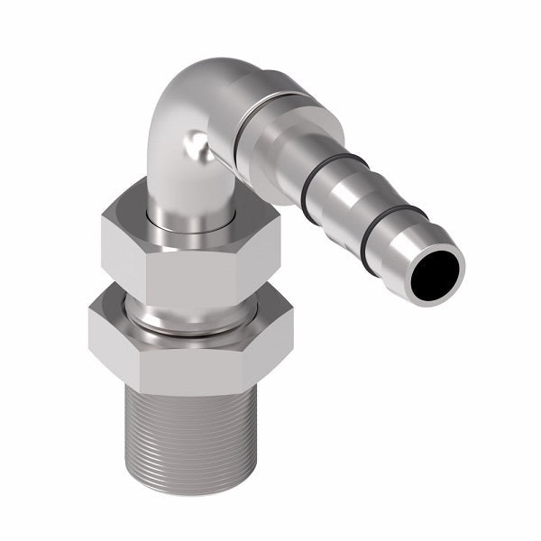 FJ3514-0810S E-Z Clip System by Danfoss | Male O-Ring Pilot Bulkhead 90° Elbow | A/C Refrigeration Fitting | -08 Male O-Ring Pilot x -10 Hose Barb | Steel