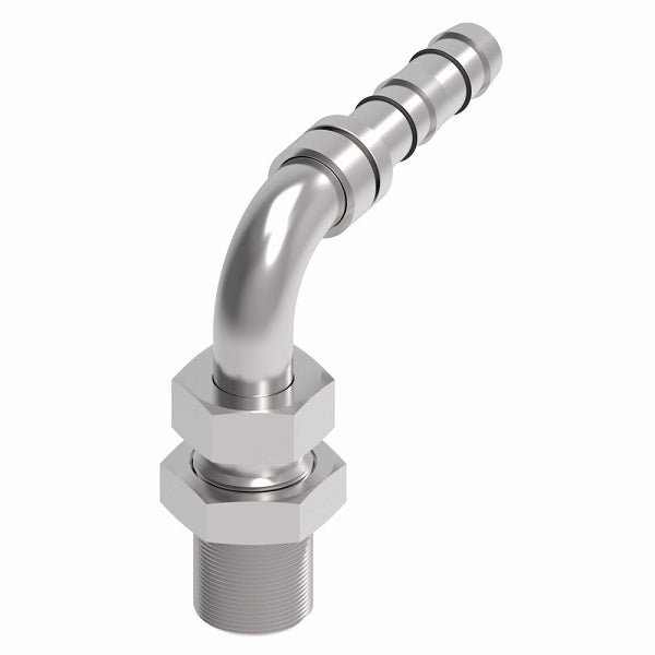 FJ3514-1212S E-Z Clip System by Danfoss | Male O-Ring Pilot Bulkhead 90° Elbow | A/C Refrigeration Fitting | -12 Male O-Ring Pilot x -12 Hose Barb | Steel