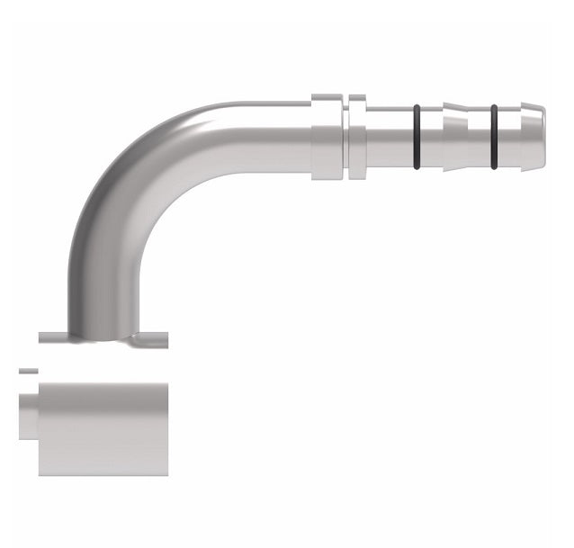 FJ3568-1012S E-Z Clip System by Danfoss | GM Block Style 90° Elbow | A/C Refrigeration Fitting | -10 GM Block Style x -12 Hose Barb | Steel