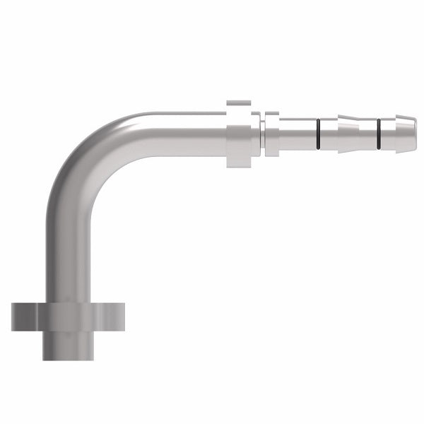 FJ3983-0806S E-Z Clip System by Danfoss | Pad Style Connection (Volvo) 90° Elbow (Pad Orientation 90°) | A/C Refrigeration Fitting | -08 Pad Style Connection x -06 Hose Barb | Steel