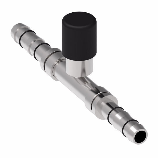 FJ5995-0808S E-Z Clip System by Danfoss | Splicer with High Side R134a Port | A/C Refrigeration Fitting | -08 Hose Barb x -08 Hose Barb | Steel