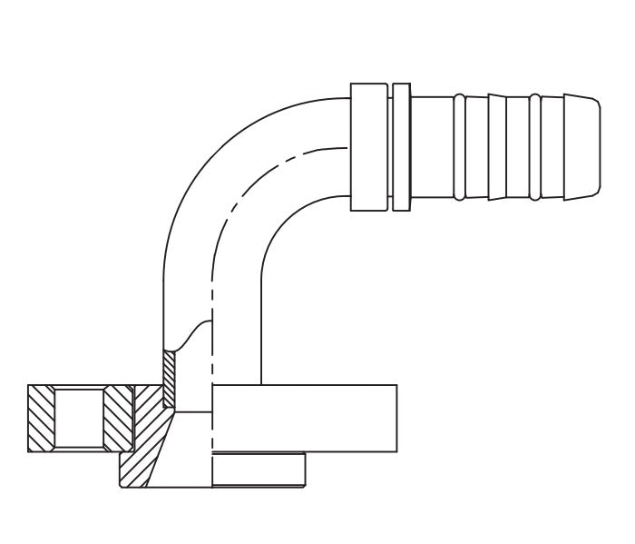 GA24337-22-16 E-Z Clip System by Danfoss | Bock Compressor Fitting 90° Elbow | A/C Refrigeration Fitting | -22 Bock Compressor End x -16 Hose Barb | Steel