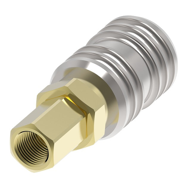 1200 Hansen® by Danfoss | Pneumatic Quick Disconnect Coupling | 1000 Series | 3/8" Female NPTF x 1/4" Body Size | Socket | NBR Seal | Brass