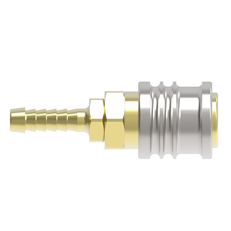 1800 Hansen® by Danfoss | Pneumatic Quick Disconnect Coupling | 1000 Series | Hose Barb End | 5/16" Hose ID x 1/4" Body Size | Socket | NBR Seal | Brass