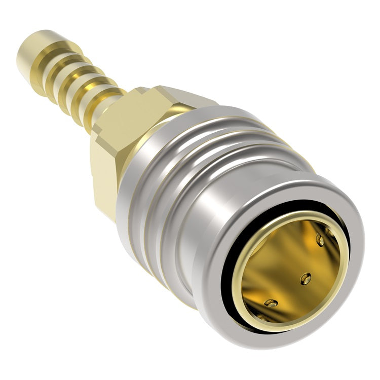1800 Hansen® by Danfoss | Pneumatic Quick Disconnect Coupling | 1000 Series | Hose Barb End | 5/16" Hose ID x 1/4" Body Size | Socket | NBR Seal | Brass