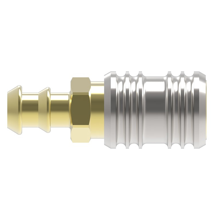 1600P Hansen® by Danfoss | Pneumatic Quick Disconnect Coupling | 1000 Series | Push-On Hose Barb End | 1/4" Hose ID x 1/4" Body Size | Socket | NBR Seal | Brass