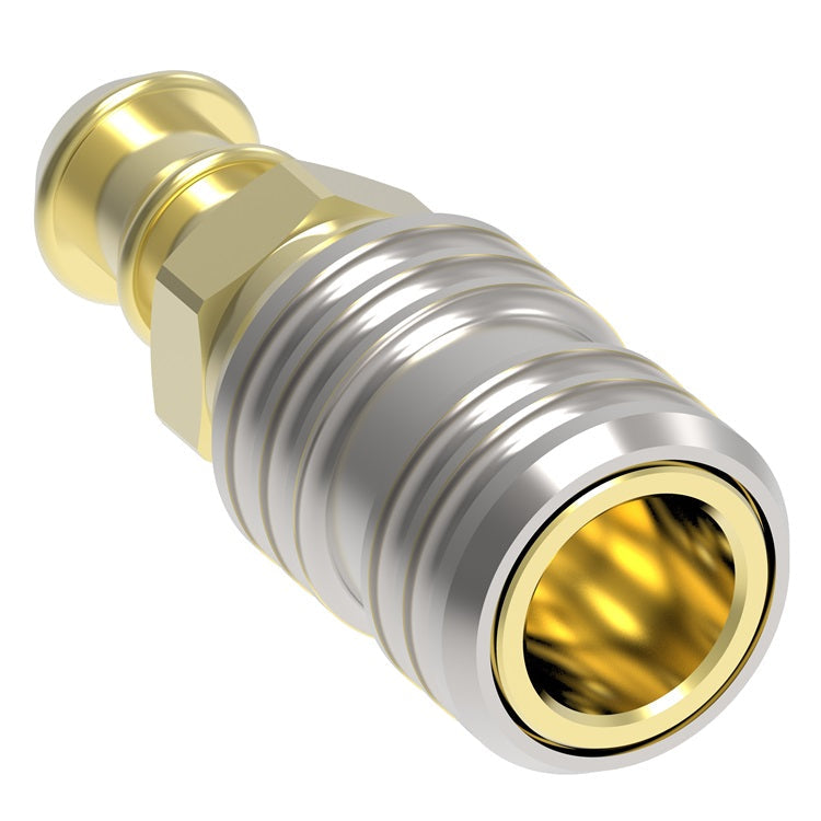 1700P Hansen® by Danfoss | Pneumatic Quick Disconnect Coupling | 1000 Series | Push-On Hose Barb End | 3/8" Hose ID x 1/4" Body Size | Socket | NBR Seal | Brass