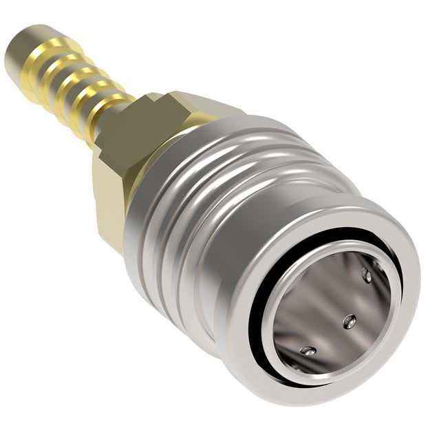 1G10E Hansen® by Danfoss | Pneumatic Quick Disconnect Coupling | 100 Series | Hose Barb End | 1/4" Hose ID x 1/4" Body Size | Plug | Brass