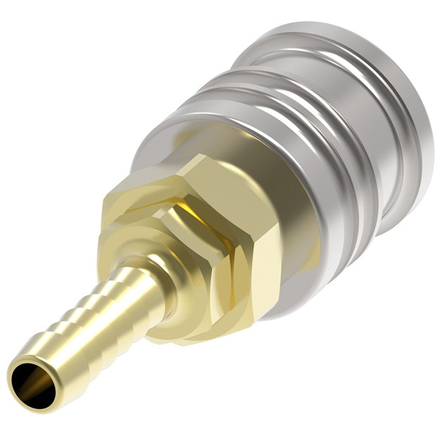 1G10E Hansen® by Danfoss | Pneumatic Quick Disconnect Coupling | 100 Series | Hose Barb End | 1/4" Hose ID x 1/4" Body Size | Plug | Brass