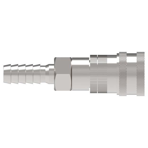 2HGBNB Hansen® by Danfoss | Food & Beverage Quick Disconnect Coupling | 2HKGL Series | Hose Barb | 1/4" Hose ID x 1/4" Body Size | Socket for Gas | NBR Seal | Stainless Steel