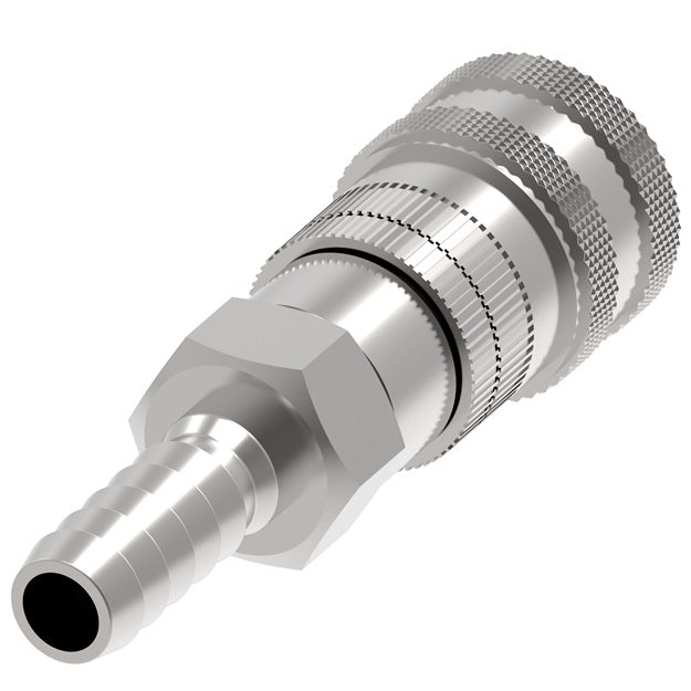 2HLDNB Hansen® by Danfoss | Food & Beverage Quick Disconnect Coupling | 2HKGL Series | Hose Barb | 3/8" Hose Barb x 1/4" Body Size | Socket for Liquid | NBR Seal | Stainless Steel