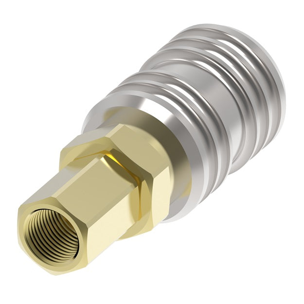 400 Hansen® by Danfoss | Pneumatic Quick Disconnect Coupling | 400 Series | 1/4" Female NPTF x 3/8" Body Size | Socket | NBR Seal | Brass