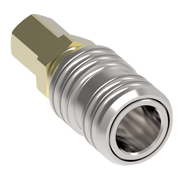 400 Hansen® by Danfoss | Pneumatic Quick Disconnect Coupling | 400 Series | 1/4" Female NPTF x 3/8" Body Size | Socket | NBR Seal | Brass