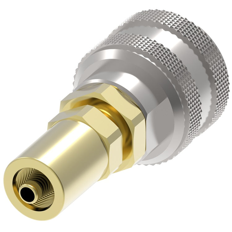 5SD7 Hansen® by Danfoss | Pneumatic Quick Disconnect Coupling | 5000 Series | Hose Crimp End | 5/8" Hose OD | 3/8" Hose ID x 1/2" Body Size | Socket | NBR Seal | Brass