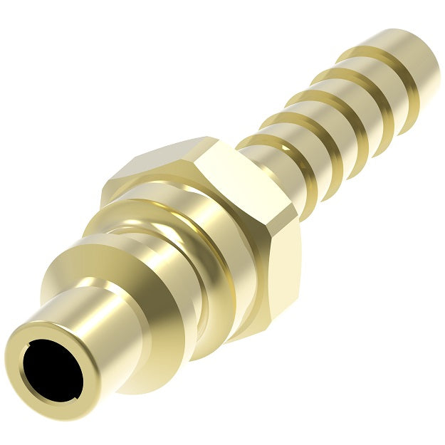 09A Hansen® by Danfoss | Quick Disconnect Coupling | 600 Series | Hose Barb End | 3/8" Hose ID x 1/4" Body Size | Standard Plug | Without Sleeve Lock | Buna-N Seal | Brass