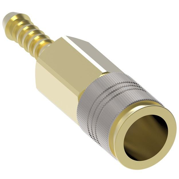 B23AS25H Hansen® by Danfoss | Pneumatic Quick Disconnect Coupling | Auto-Flo 23 Series | Hose Barb End | 1/4" Hose ID x 1/4" Body Size | Socket | Buna-N Seal | Brass