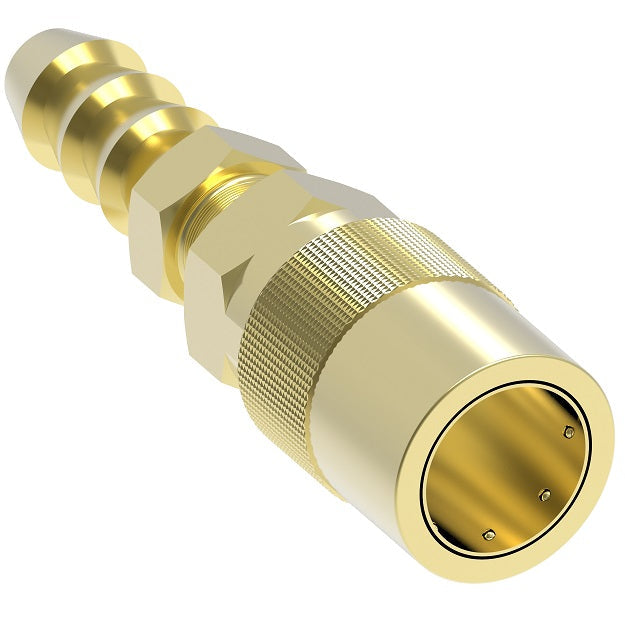 FTS308 Hansen by Danfoss | Thermal Management Quick Disconnect Coupling | Flo-Temp Series | Hose Barb | 1/2" Hose ID x 3/8" Body Size | Socket | Non-Valved | Buna-N Seal | Brass