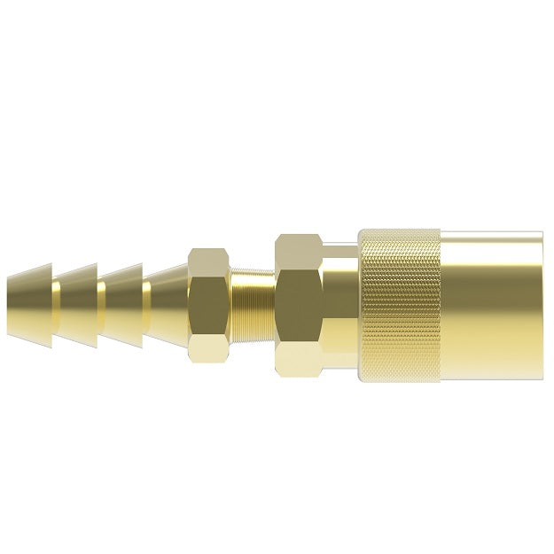 FTS306HP Hansen by Danfoss | Thermal Management Quick Disconnect Coupling | Flo-Temp Series | Push-On Hose Barb | 3/8" Hose ID x 3/8" Body Size | Socket | Non-Valved | Buna-N Seal | Brass