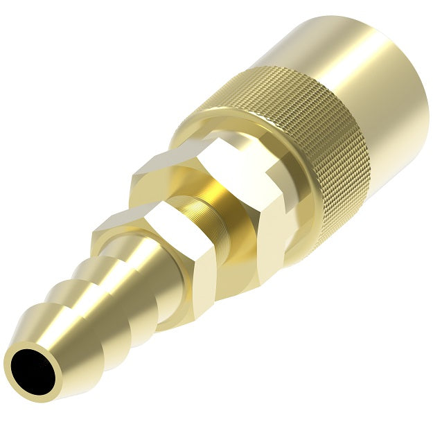 FTS504HP Hansen by Danfoss | Thermal Management Quick Disconnect Coupling | Flo-Temp Series | Push-On Hose Barb | 1/2" Hose ID x 1/2" Body Size | Socket | Non-Valved | Buna-N Seal | Brass