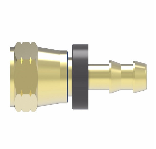 10006B-606 Weatherhead by Danfoss | Female JIC 37° Swivel Field Attachable Push-On Fitting | 100 'B' Series Barb-Tite | -06 Female JIC 37° Swivel x -06 Push-On Hose Barb | Brass