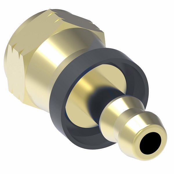 10006B-606 Weatherhead by Danfoss | Female JIC 37° Swivel Field Attachable Push-On Fitting | 100 'B' Series Barb-Tite | -06 Female JIC 37° Swivel x -06 Push-On Hose Barb | Brass