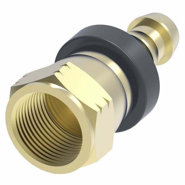 10008B-608 Weatherhead by Danfoss | Female JIC 37° Swivel Field Attachable Push-On Fitting | 100 'B' Series Barb-Tite | -08 Female JIC 37° Swivel x -08 Push-On Hose Barb | Brass