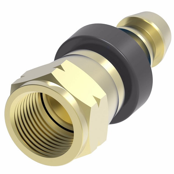 10006B-406 Weatherhead by Danfoss | Female SAE 45° Flare Swivel Field Attachable Push-On Fitting | 100 'B' Series Barb-Tite | -06 Female SAE 45° Flare Swivel x -06 Push-On Hose Barb | Brass