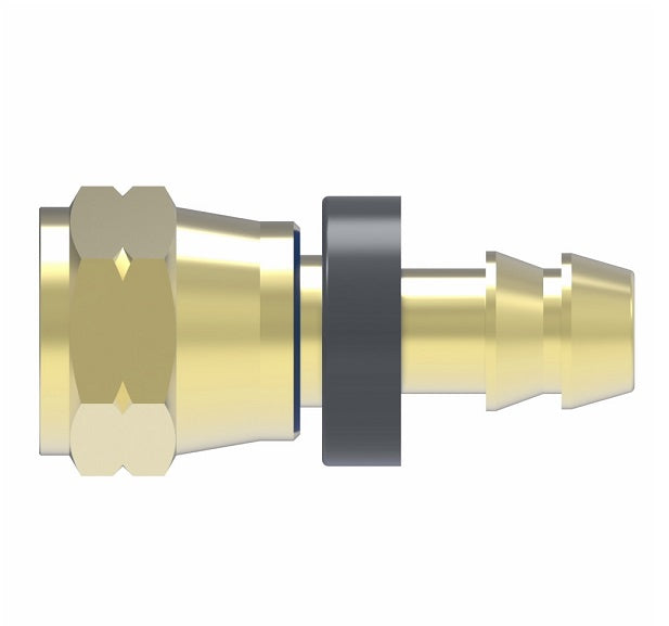 10006B-406 Weatherhead by Danfoss | Female SAE 45° Flare Swivel Field Attachable Push-On Fitting | 100 'B' Series Barb-Tite | -06 Female SAE 45° Flare Swivel x -06 Push-On Hose Barb | Brass