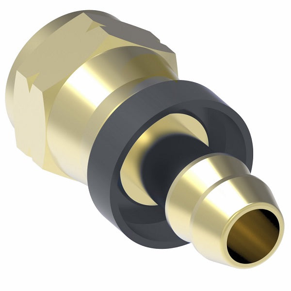 10012B-412 Weatherhead by Danfoss | Female SAE 45° Flare Swivel Field Attachable Push-On Fitting | 100 'B' Series Barb-Tite | -12 Female SAE 45° Flare Swivel x -12 Push-On Hose Barb | Brass