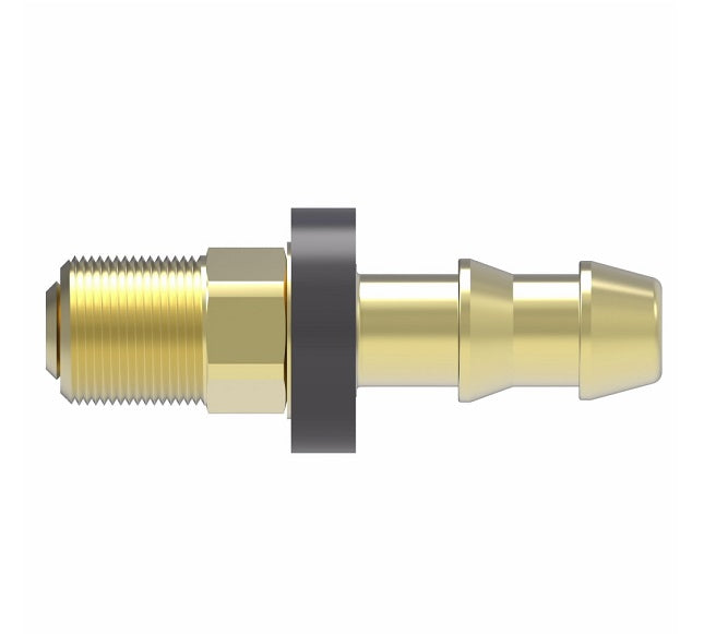 10006B-B06 Weatherhead by Danfoss | Male Inverted Swivel Field Attachable Push-On Fitting | 100 'B' Series Barb-Tite | -06 Male Inverted Swivel x -06 Push-On Hose Barb | Brass