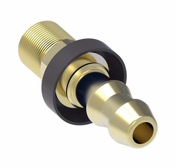 10006B-B06 Weatherhead by Danfoss | Male Inverted Swivel Field Attachable Push-On Fitting | 100 'B' Series Barb-Tite | -06 Male Inverted Swivel x -06 Push-On Hose Barb | Brass