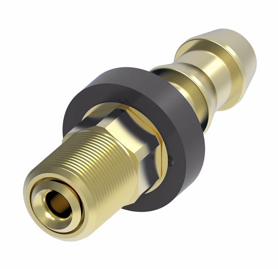 10004B-B05 Weatherhead by Danfoss | Male Inverted Swivel Field Attachable Push-On Fitting | 100 'B' Series Barb-Tite | -05 Male Inverted Swivel x -04 Push-On Hose Barb | Brass