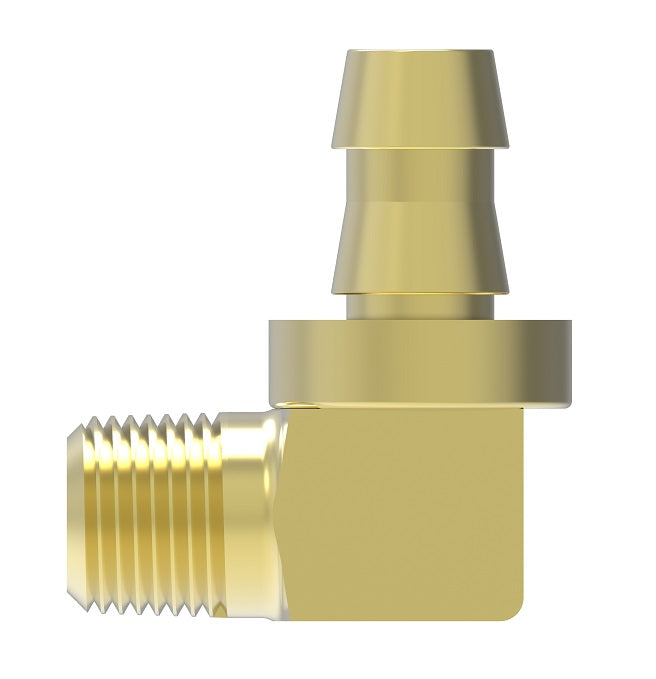10005B-C02 Weatherhead by Danfoss | Male Pipe Rigid Field Attachable Push-On Fitting | 90° Elbow | 100 'B' Series Barb-Tite | -02 Male NPTF x -05 Reusable Hose End | Brass