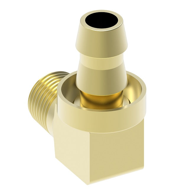 10005B-C02 Weatherhead by Danfoss | Male Pipe Rigid Field Attachable Push-On Fitting | 90° Elbow | 100 'B' Series Barb-Tite | -02 Male NPTF x -05 Reusable Hose End | Brass
