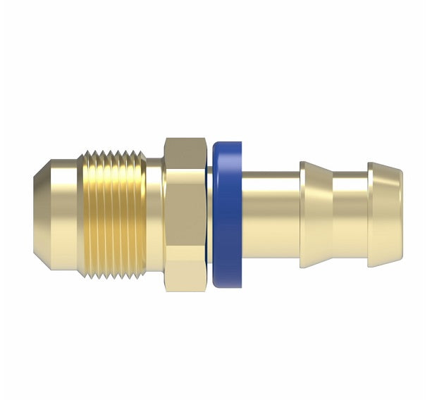 10006B-306 Weatherhead by Danfoss | Male SAE 45° Flare Rigid Field Attachable Push-On Fitting | 100 'B' Series Barb-Tite | -06 Male SAE 45° Flare x -06 Push-On Hose Barb | Brass