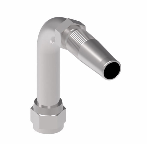 185263-6S Weatherhead by Danfoss | Female 37° JIC Swivel Long Drop 90° Elbow Field Attachable Fitting for 1 & 2 Wire Braided Hose | Nipple Assembly | -06 Female 37° JIC Swivel x -06 Reusable Hose End | Steel