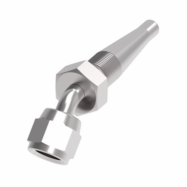 185287-8S Weatherhead by Danfoss | Female 37° JIC Swivel 45° Elbow Field Attachable Fitting for 1 & 2 Wire Braided Hose | Nipple Assembly | -08 Female 37° JIC Swivel x -08 Reusable Hose End | Steel