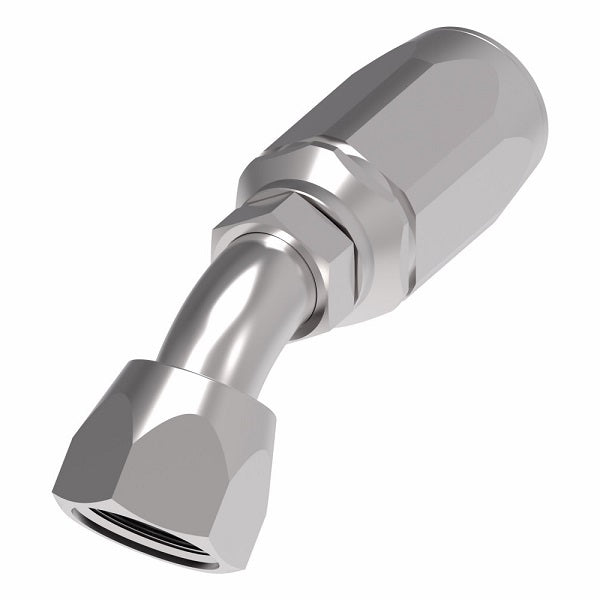 1RA6FJA6 Weatherhead by Danfoss | Female 37° JIC Swivel 45° Elbow Field Attachable Fitting for 1 Wire Braided Hose | 1R Series | Complete Fitting | -06 Female 37° JIC Swivel x -06 Reusable Hose End | Steel