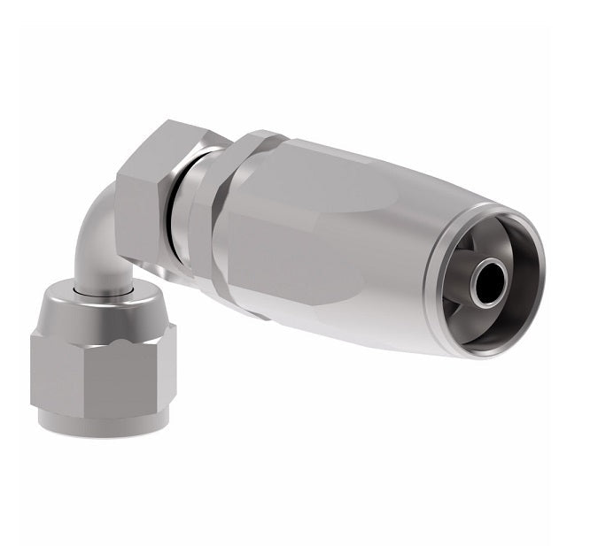 1RA6FJB6 Weatherhead by Danfoss | Female 37° JIC Swivel Short Drop 90° Elbow Field Attachable Fitting for 1 Wire Braided Hose | 1R Series | Complete Fitting | -06 Female 37° JIC Swivel x -06 Reusable Hose End | Steel