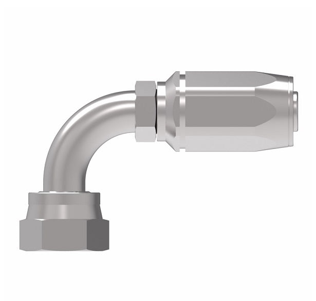 1RA6FRB6 Weatherhead by Danfoss | Female ORS Swivel 90° Elbow Field Attachable Fitting for 1 Wire Braided Hose | 1R Series | Complete Fitting | -06 Female O-Ring Face Seal Swivel x -06 Reusable Hose End | Steel