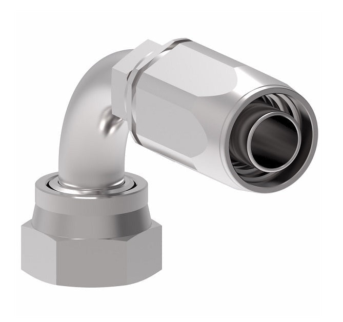 1RA6FRB6 Weatherhead by Danfoss | Female ORS Swivel 90° Elbow Field Attachable Fitting for 1 Wire Braided Hose | 1R Series | Complete Fitting | -06 Female O-Ring Face Seal Swivel x -06 Reusable Hose End | Steel