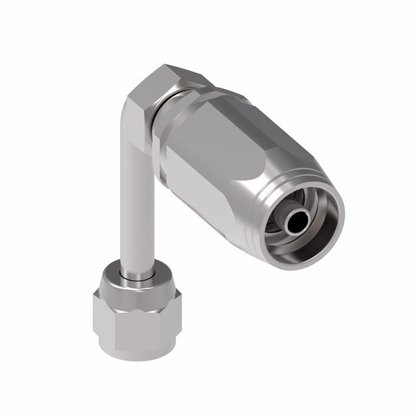 2RA6FJC6 Weatherhead by Danfoss | Female 37° JIC Swivel Long Drop 90° Elbow Field Attachable Fitting for 2 Wire Braided Hose | 2R Series | Complete Fitting | -06 Female 37° JIC Swivel x -06 Reusable Hose End | Steel