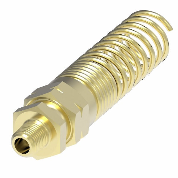 33806B-Y38 Weatherhead by Danfoss | Male Connector with Spring Guard Field Attachable Fitting | 338 'B' Series DOT | -08 Male Pipe (PTF SAE Short) x -06 Reusable Hose End | Brass