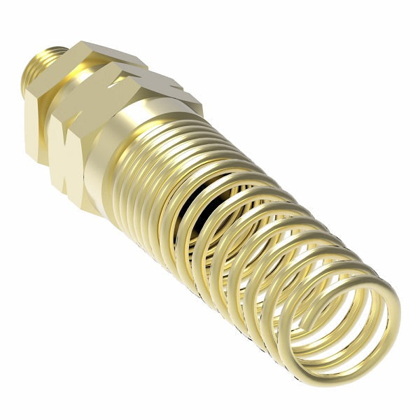 33806B-Y36 Weatherhead by Danfoss | Male Connector with Spring Guard Field Attachable Fitting | 338 'B' Series DOT | -06 Male Pipe (PTF SAE Short) x -06 Reusable Hose End | Brass