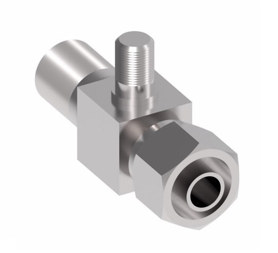 75704 Weatherhead by Danfoss | 757 'E' Series | Bumped Tube O-Ring Service Port Adapter with R134a Low Service Port | 5/8" Tube Size | Steel
