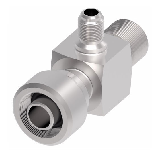 75731 Weatherhead by Danfoss | 757 'E' Series | Bumped Tube O-Ring Service Port Adapter R134a with Low Service Port 90° Elbow | 5/8" Tube Size | Steel