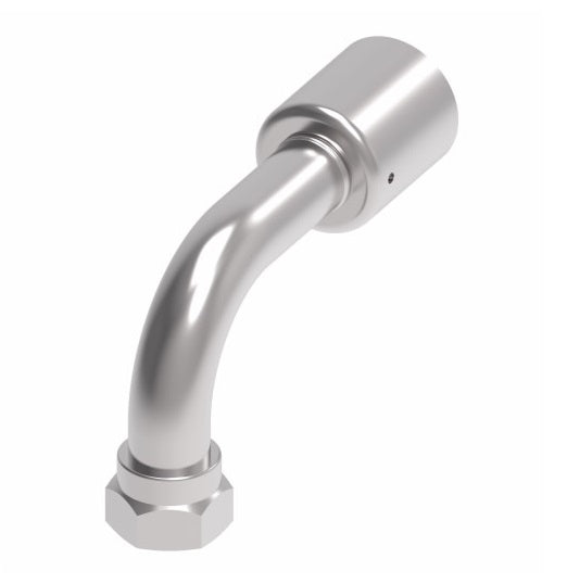 75706E-Z87 Weatherhead by Danfoss | 757 'E' Series | Female Bumped Tube O-Ring Swivel Tube 90° Elbow Crimp Fitting | -06 Female Bumped Tube O-Ring Swivel x -05 Hose Barb | Steel